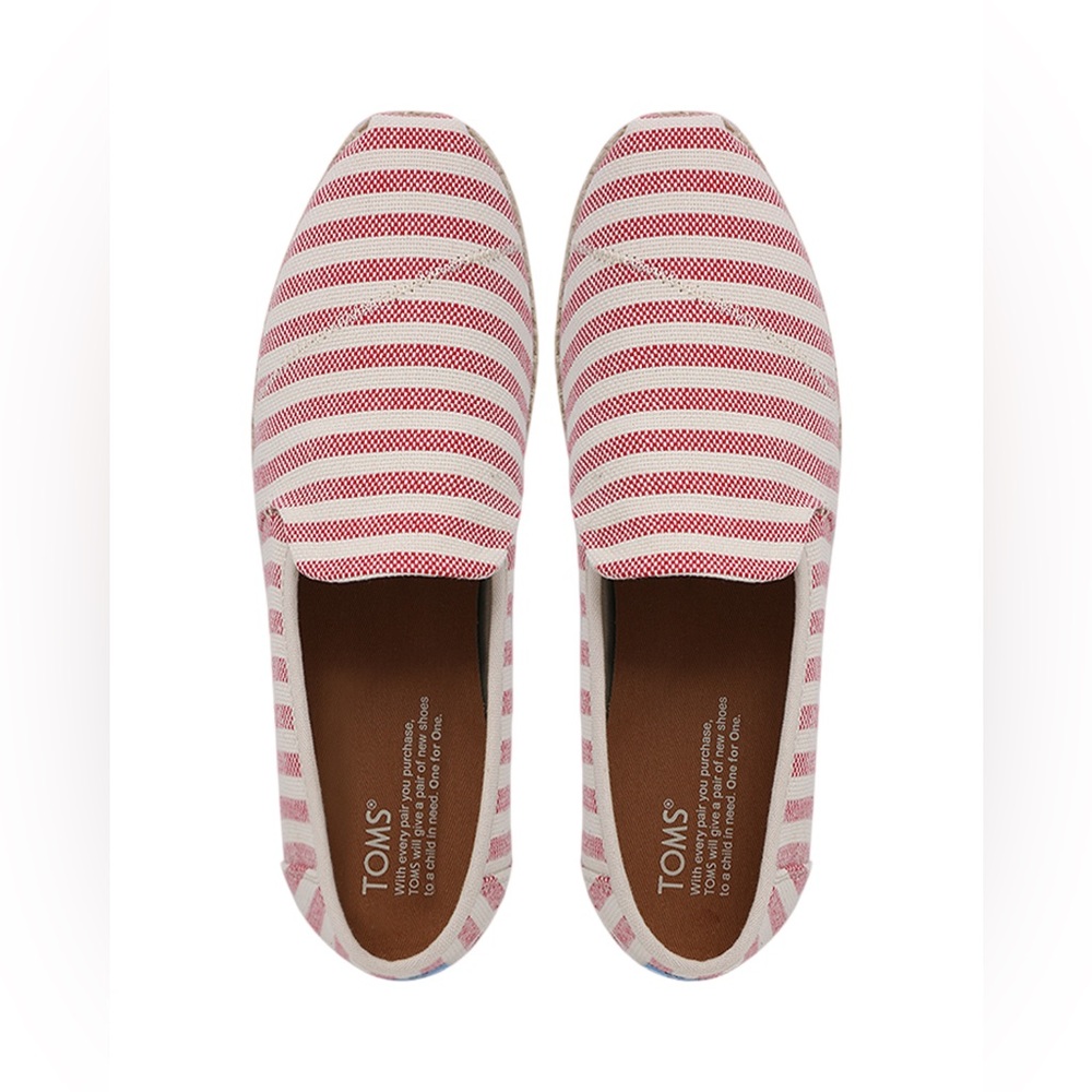 TOMS Women's Red and White Striped Shoes